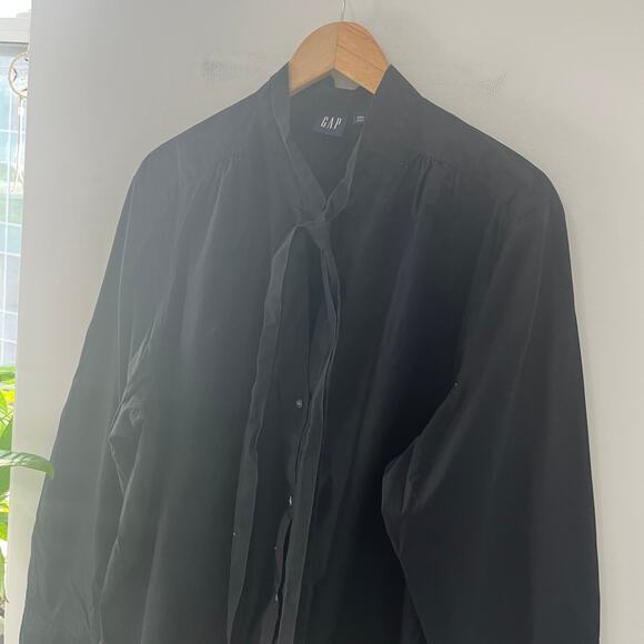 Gap Black Button Up Tie Neck Long Sleeve Blouse Size XXL - Picture 6 of 6
